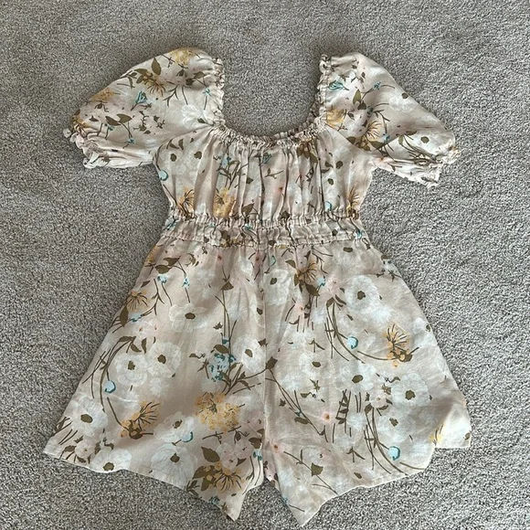 SPARTINA Audrey Linen Romper Babbie's Store Poppies Floral Puff Sleeve Romper Sm - Picture 10 of 10